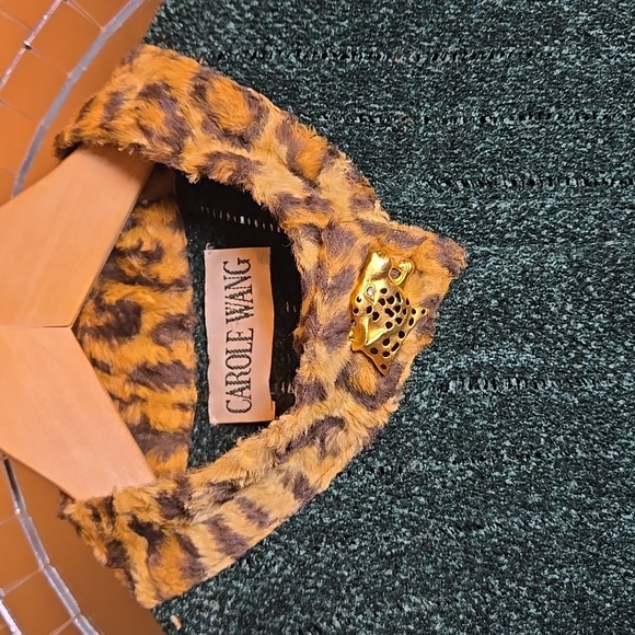 Vintage Carole Wang 1990's Chenille Animal Print Gold Cheetah Button Midi Dress - Picture 2 of 14